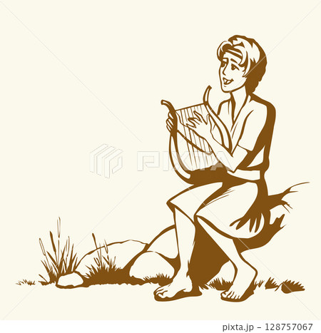 Vector drawing. Guy playing the harp Vector drawing. Guy playing the harp 128757067