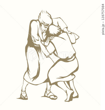 Vector drawing. Man fight with Angel Vector drawing. Man fight with Angel 128757084