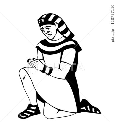 Vector drawing. Egyptian man bow in praying 128757110