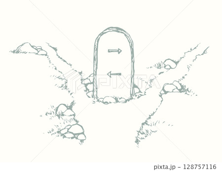 Vector drawing. Stone with an inscription on the crossroads 128757116