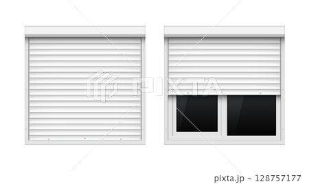 Roller shutters windows closed open control. Security roller window exterior privacy house modern 128757177