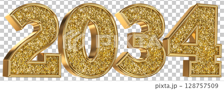 Number 2034 Gold 3D Render 128757509
