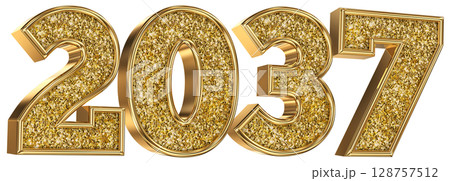 Number 2037 Gold 3D Render 128757512
