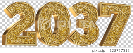 Number 2037 Gold 3D Render 128757512