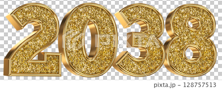 Number 2038Gold 3D Render 128757513