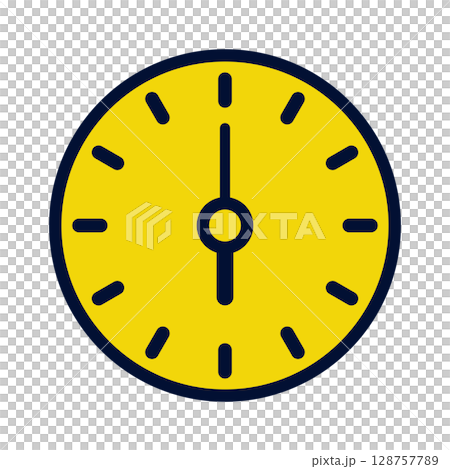 Yellow and navy analog clock showing 6 o'clock Yellow and navy analog clock showing 6 o'clock 128757789