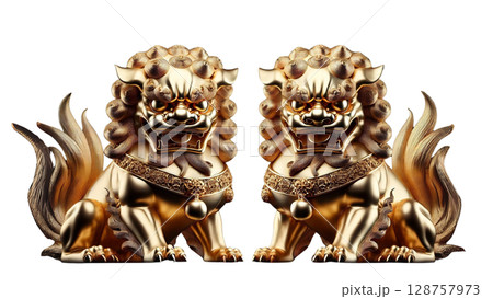 黄金の狛犬ペア | 背景透過PNG |  高画質 |  128757973