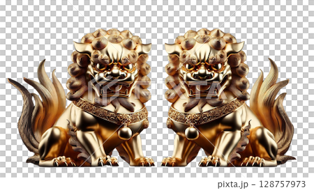 黄金の狛犬ペア | 背景透過PNG |  高画質 |  128757973
