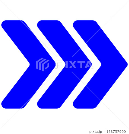 三連続青い矢印先端アイコン 128757990