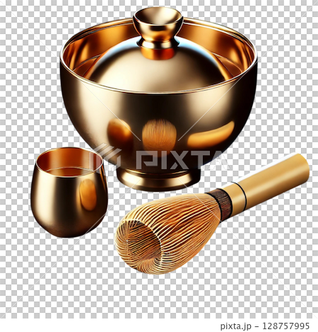 黄金の茶道具セット | 背景透過PNG |  高画質 |  128757995