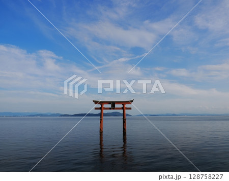 琵琶湖に浮かぶ白髭神社（滋賀）の鳥居 128758227