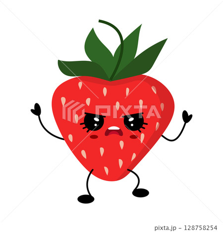 Kawaii strawberry character with angry face and cute hands Kawaii strawberry character with angry face and cute hands 128758254