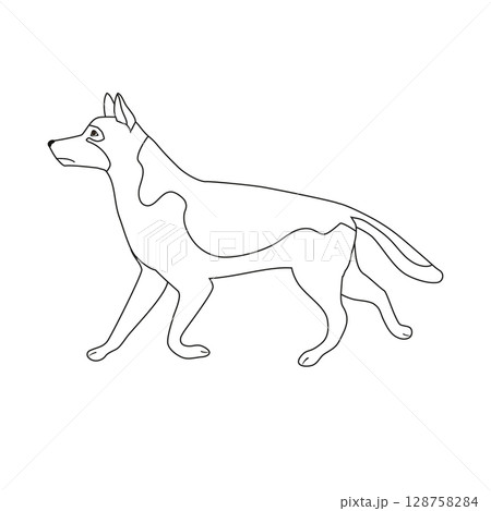 Vector flat hand drawn outline shepherd dog Vector flat hand drawn outline shepherd dog 128758284