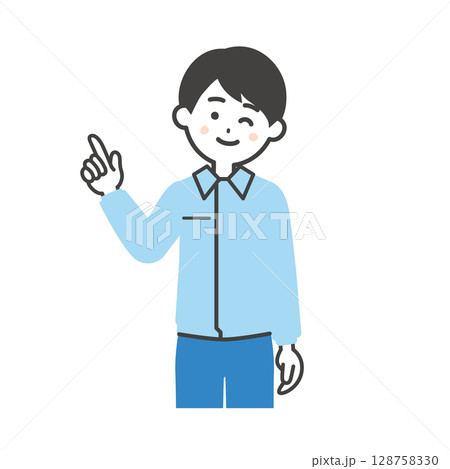 指をさしてウインクするスーツの上に作業着を着た男性イラスト 指をさしてウインクするスーツの上に作業着を着た男性イラスト 128758330