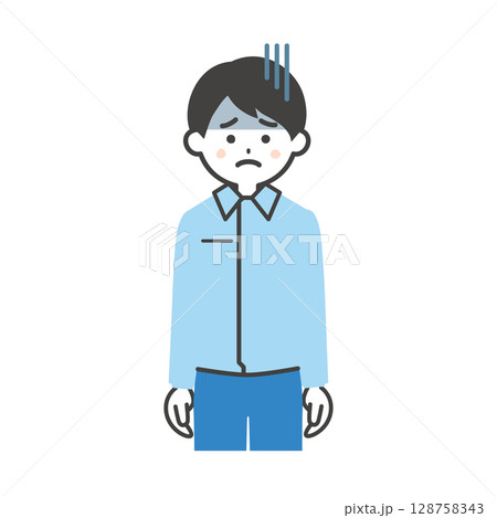 暗い表情のスーツの上に作業着を着た男性イラスト 暗い表情のスーツの上に作業着を着た男性イラスト 128758343