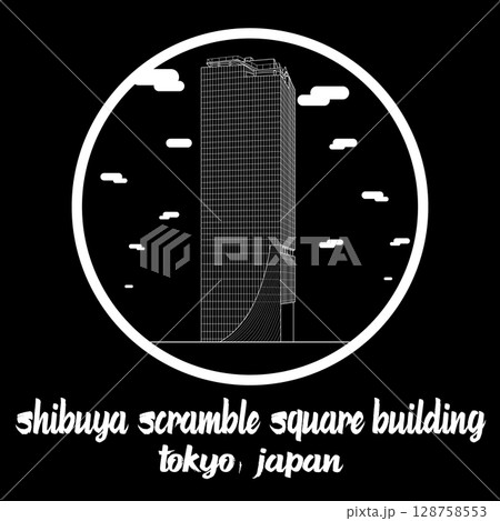 Circle Icon Shibuya Scramble Square building. Vector illustration 128758553