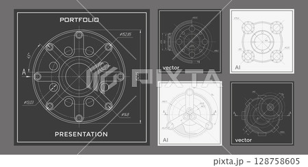 Mechanical Engineering drawing.Set of templates for brochures.Vector illustration. Mechanical Engineering drawing.Set of templates for brochures.Vector illustration. 128758605
