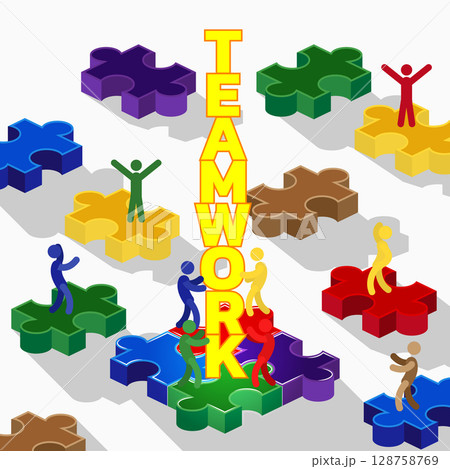Human Icon Team Puzzle Teamwork Concept. vector illustration 128758769