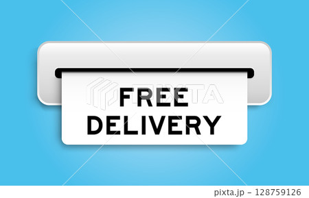 White coupon banner with word free delivery from machine on blue color background White coupon banner with word free delivery from machine on blue color background 128759126