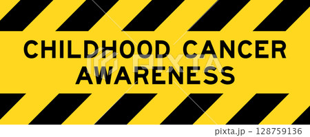 Yellow and black color with line striped label banner with word childhood cancer awareness Yellow and black color with line striped label banner with word childhood cancer awareness 128759136