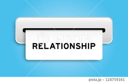 White coupon banner with word relationship from machine on blue color background 128759161