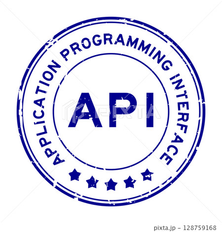 Grunge blue API Application programming interface  word round rubber seal stamp on white background 128759168