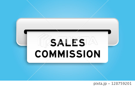 White coupon banner with word sales commission from machine on blue color background White coupon banner with word sales commission from machine on blue color background 128759201