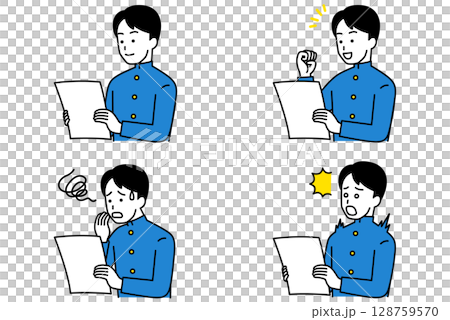 書類を見る男子学生　セット 128759570