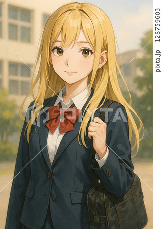 校舎の前に立つ女子高生 128759603
