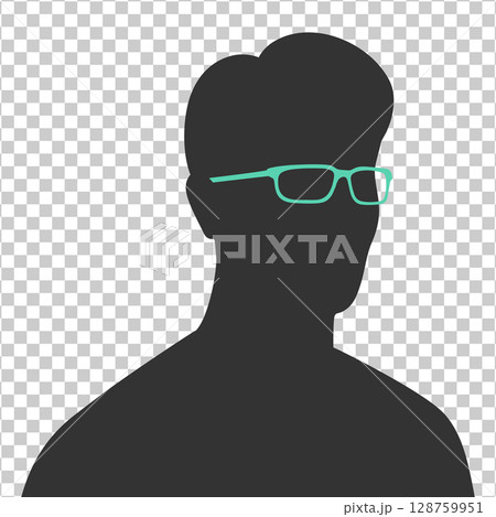 Silhouette of a half turned man in green eyeglasses. Vector illustration Silhouette of a half turned man in green eyeglasses. Vector illustration 128759951