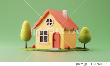 シンプルな家の3Dイラスト 128760092