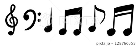 音符　メロディ　ト音記号　ヘ音記号　シンプルなアイコンセット 128760355