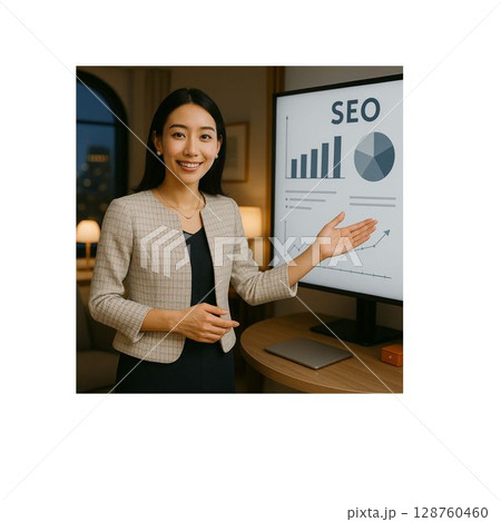 企業でのプレゼンをするビジネスマン 128760460