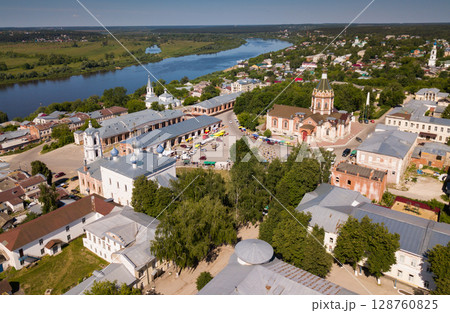 Landscape of Kasimov on Oka river with Ascension Cathedral Landscape of Kasimov on Oka river with Ascension Cathedral 128760825