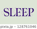 Elegant serif typography with decorative purple swirls forming the word sleep on a soft pastel background 128761046