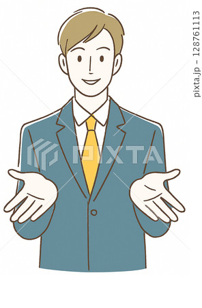 解説するビジネスマンのイラスト 128761113