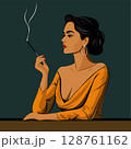 Elegant Retro Woman Smoking with Cigarette Holder Vintage Glamour Portrait Illustration 128761162