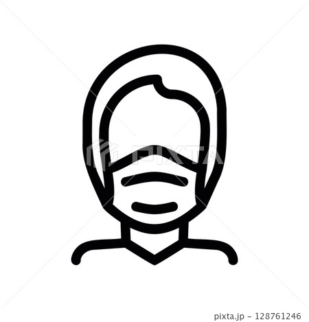Line art icon of a person wearing a protective face mask Line art icon of a person wearing a protective face mask 128761246
