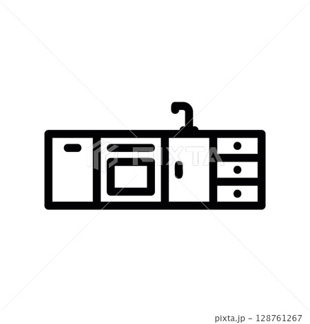 Modern kitchen unit with a built in oven and sink 128761267