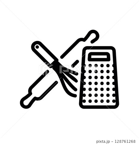 Baking tools set with a rolling pin, whisk, and grater Baking tools set with a rolling pin, whisk, and grater 128761268