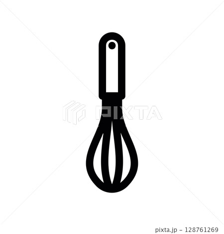 Minimalist line art icon of a kitchen balloon whisk 128761269