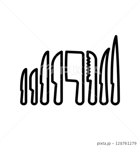 Assortment of Kitchen Knives and a Cleaver Arranged in a Row 128761279