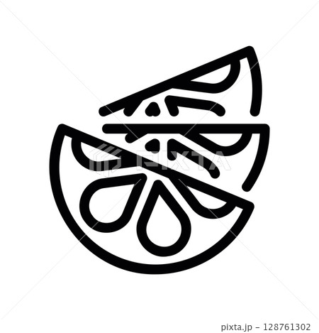 Minimalist icon of two stacked lemon or lime wedges Minimalist icon of two stacked lemon or lime wedges 128761302
