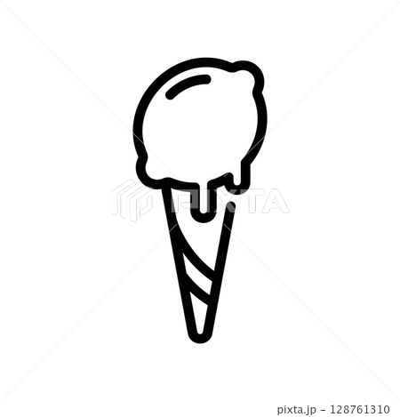 Minimalist line art icon of a single scoop ice cream cone 128761310