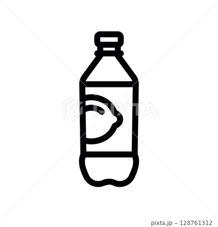 Outline icon of a plastic bottle with a lemon flavored drink 128761312