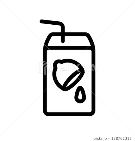 A juice box with a straw, showing a lemon flavor icon 128761315