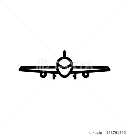 Front view of a commercial airliner, a simple line art icon 128761326
