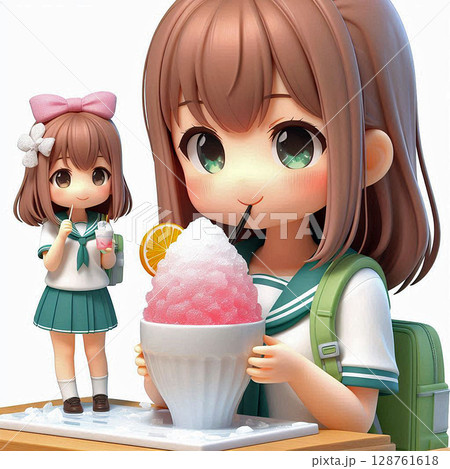 かき氷を食べている女子高生④ 128761618