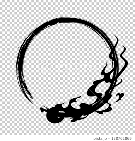 Cool Japanese-style flame and brush-drawn round frame material Cool Japanese-style flame and brush-drawn round frame material 128761869