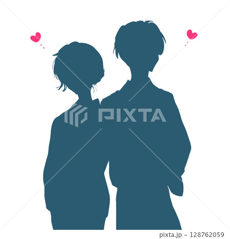 浴衣を着た恋する男女　影絵 128762059
